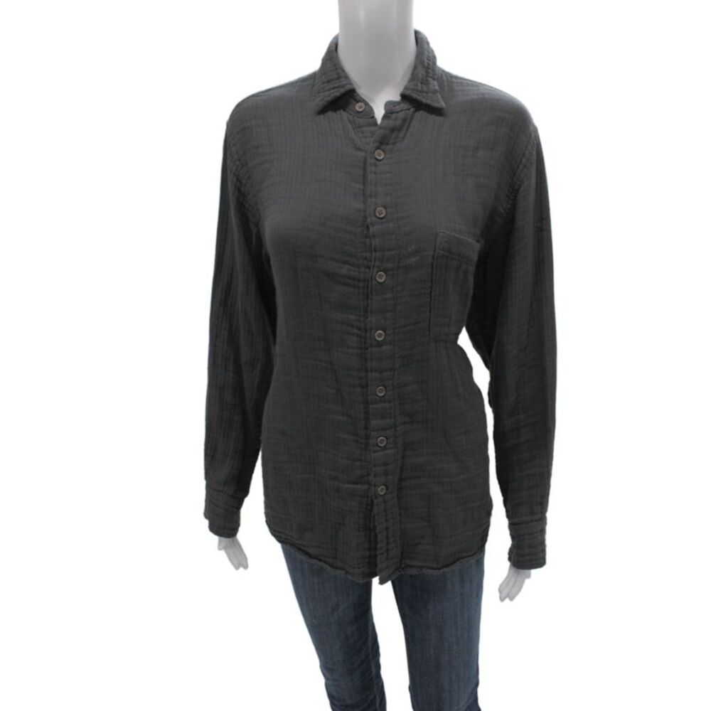 Free People x CP Shades Women Linen Button-Up Shirt Dark Gray Size XS